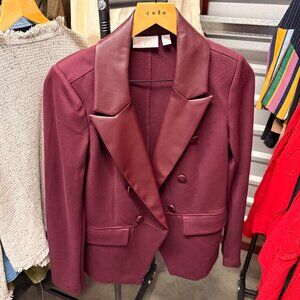 Belle by Kim Gravel Ponte Blazer with Faux Leather Trim - Winetasting